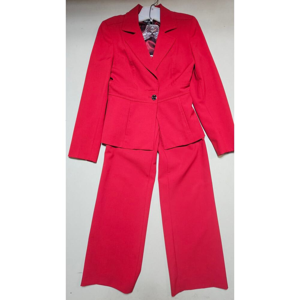 bebe Y2K Pantsuit Womens Red Wool Blend Blazer Wide Leg Pants 2 Piece Vintage - Picture 2 of 16